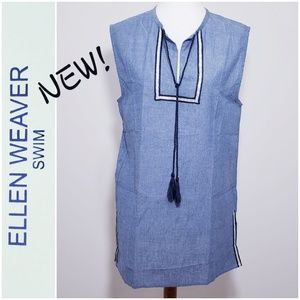 💟💖NWT! Ellen Weaver swim cover blue with silver and navy blue trim MEDIUM